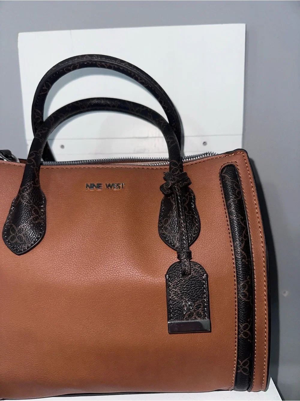 Nine West Brown and Black Contrast Leather Satchel